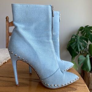 Light Blue Denim Studded Ankle Boots